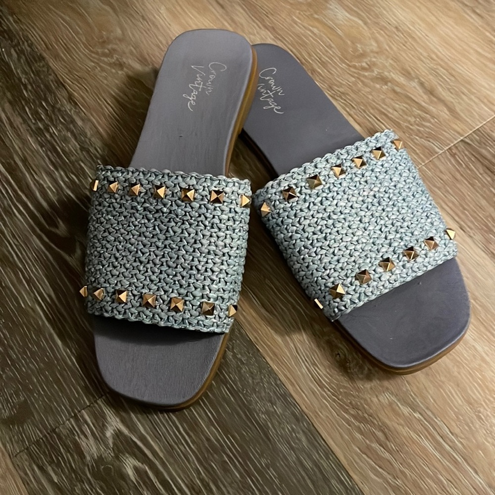 Woven blue studded sandals